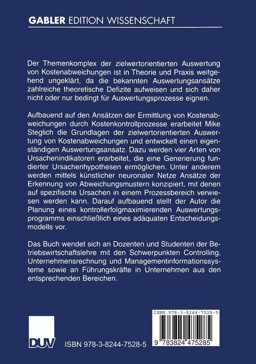 Produktbild: Zielwertorientierte Auswertung von Kostenabweichungen