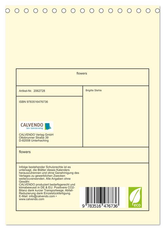 Produktbild: flowers (Tischkalender 2026 DIN A5 hoch), CALVENDO Monatskalender