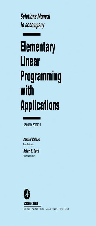 Produktbild: Solutions Manual to accompany Elementary Linear Programming with Applications