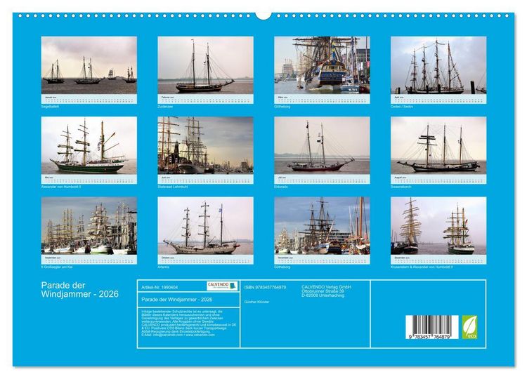 Produktbild: Parade der Windjammer - 2026 (hochwertiger Premium Wandkalender 2026 DIN A2 quer), Kunstdruck in Hochglanz