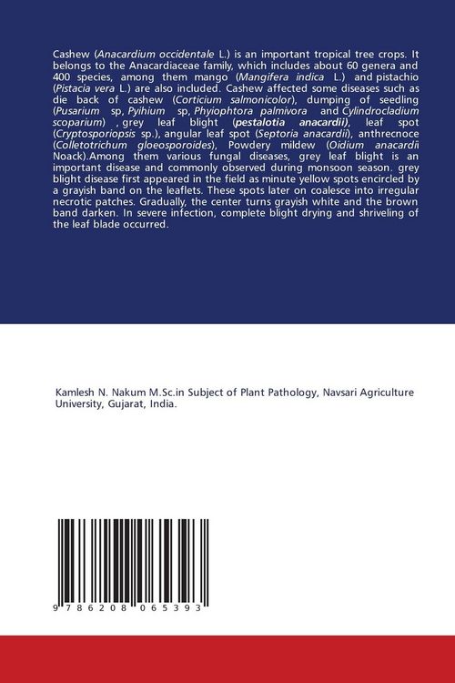 Produktbild: Study on Grey leaf blight disease of cashew caused by P. anacardii