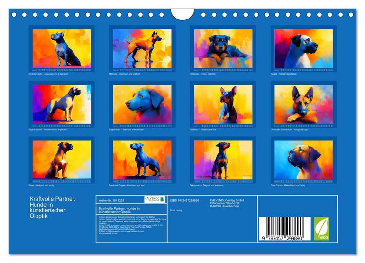 Produktbild: Kraftvolle Partner. Hunde in k&uuml;nstlerischer &Ouml;loptik (Wandkalender 2026 DIN A4 quer), CALVENDO Monatskalender