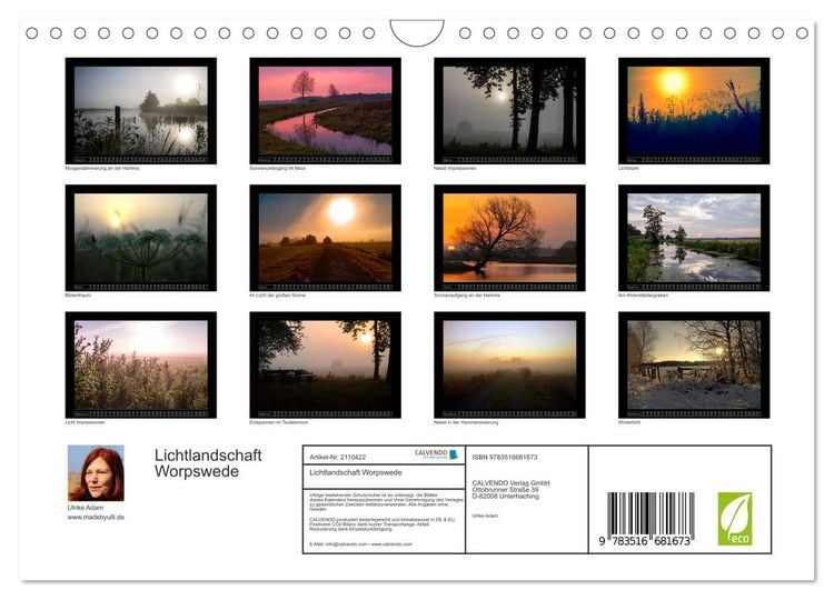 Produktbild: Lichtlandschaft Worpswede (Wandkalender 2026 DIN A4 quer), CALVENDO Monatskalender