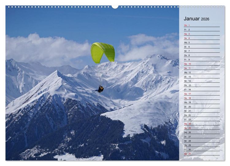 Produktbild: Gleitschirmfliegen in den Tuxer Alpen (hochwertiger Premium Wandkalender 2026 DIN A2 quer), Kunstdruck in Hochglanz