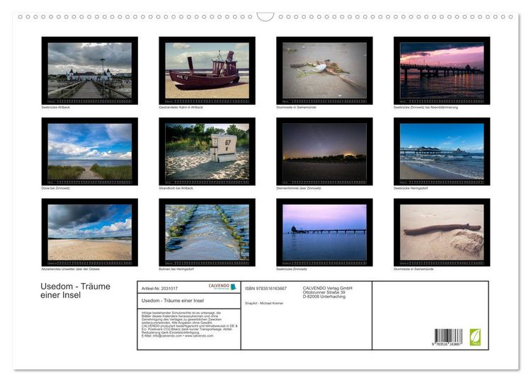 Produktbild: Usedom - Tr&auml;ume einer Insel (Wandkalender 2026 DIN A2 quer), CALVENDO Monatskalender