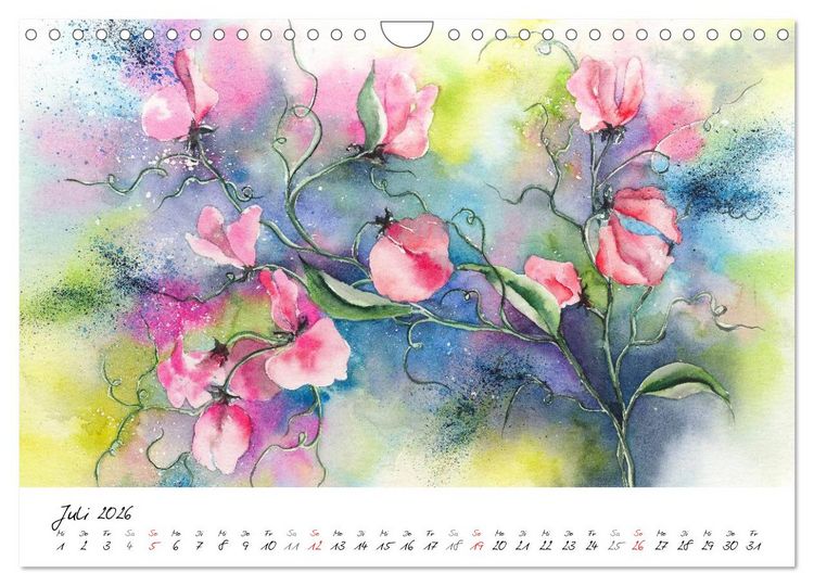 Produktbild: Blumen Bl&uuml;ten Aquarelle (Wandkalender 2026 DIN A4 quer), CALVENDO Monatskalender
