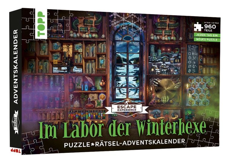 Produktbild: Puzzle-R&auml;tsel-Adventskalender: Im Labor der Winterhexe &ndash; 24 Puzzles mit insgesamt 960 Teilen
