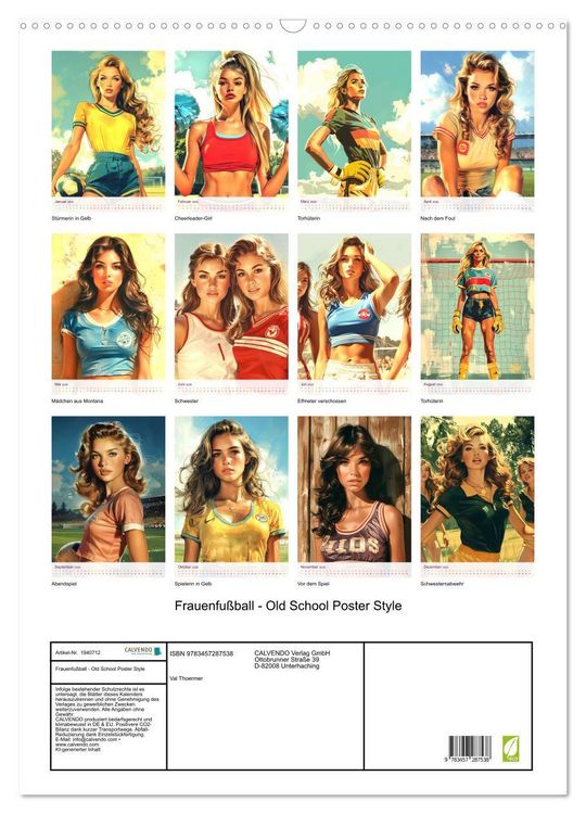 Produktbild: Frauenfu&szlig;ball - Old School Poster Style (Wandkalender 2026 DIN A2 hoch), CALVENDO Monatskalender