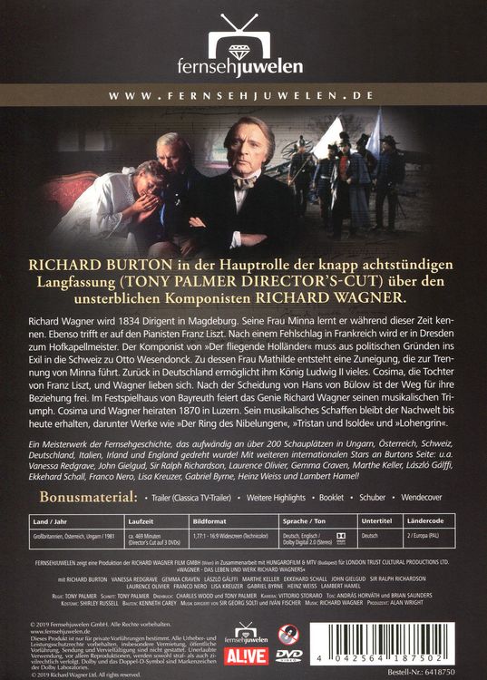 Produktbild: Wagner - Das Leben und Werk Richard Wagners (Die komplette Miniserie) (3 DVDs) (Fernsehjuwelen)