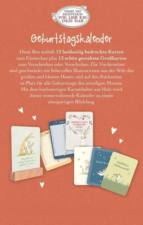 Produktbild: Wei&szlig;t du eigentlich, wie lieb ich dich hab? Geburtstagskalender im Holzst&auml;nder