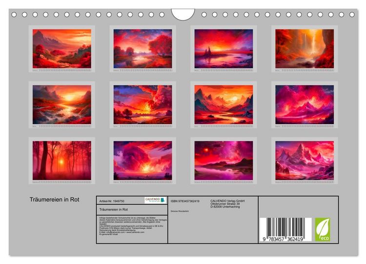 Produktbild: Tr&auml;umereien in Rot (Wandkalender 2026 DIN A4 quer), CALVENDO Monatskalender