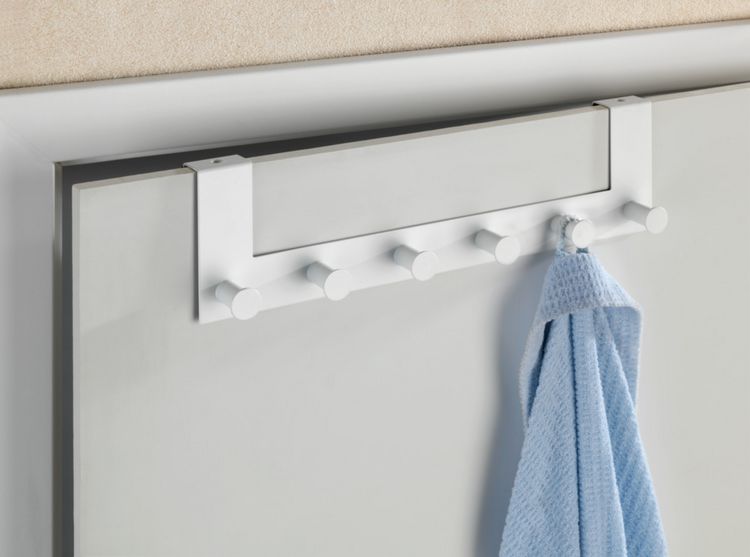 Produktbild: T&uuml;rgarderobe Mod. Celano Wei&szlig;, 6 Haken, f&uuml;r T&uuml;rfalzst&auml;rken bis 2 cm