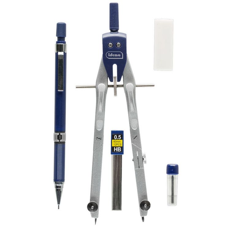 Produktbild: Idena Zirkel Set mit Radierer Druckbleistift und Minen dunkelblau