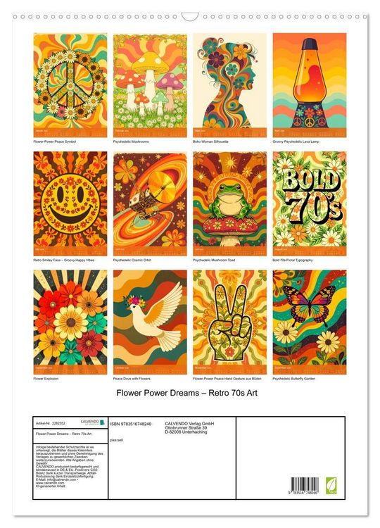 Produktbild: Flower Power Dreams - Retro 70s Art (Wandkalender 2026 DIN A2 hoch), CALVENDO Monatskalender