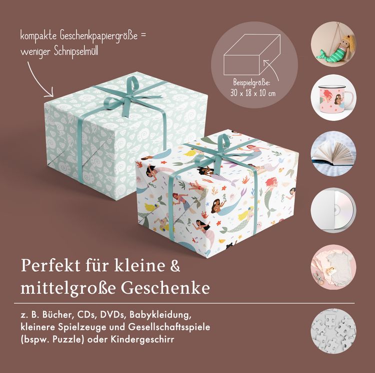 Produktbild: Geschenkpapier-Set f&uuml;r Kinder: Meerjungfrau und Muscheln