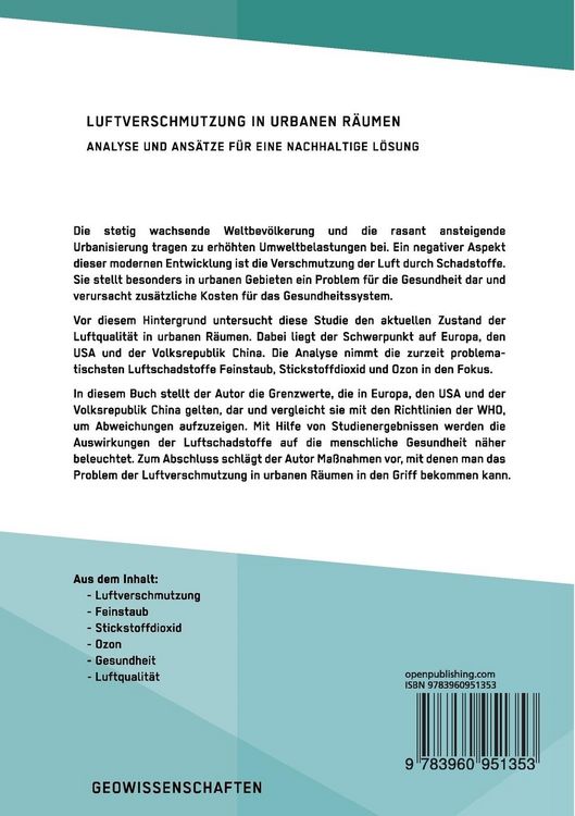 Produktbild: Luftverschmutzung in urbanen R&auml;umen