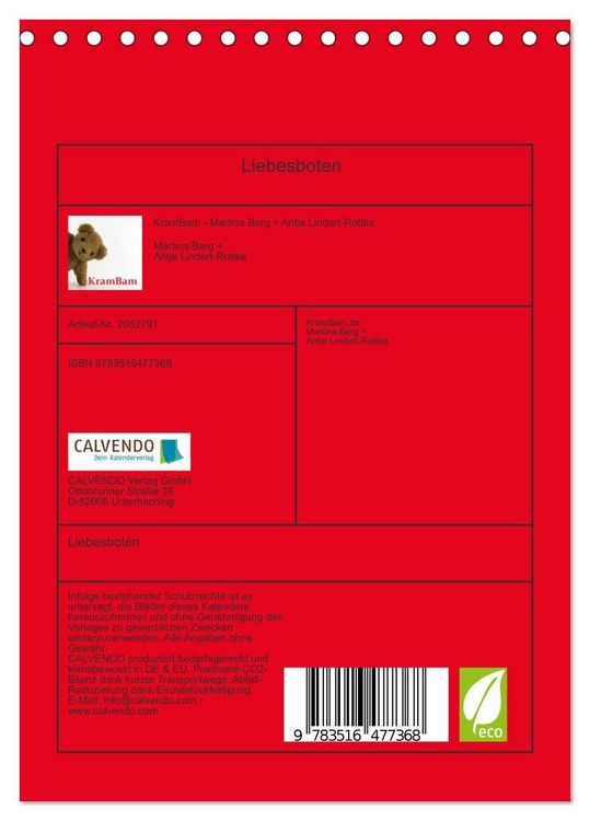 Produktbild: Liebesboten (Tischkalender 2026 DIN A5 hoch), CALVENDO Monatskalender