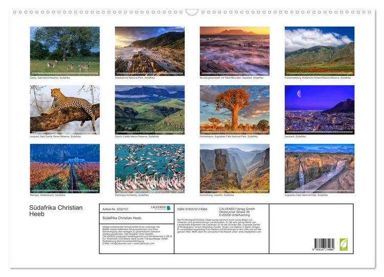Produktbild: S&uuml;dafrika Christian Heeb (Wandkalender 2026 DIN A2 quer), CALVENDO Monatskalender