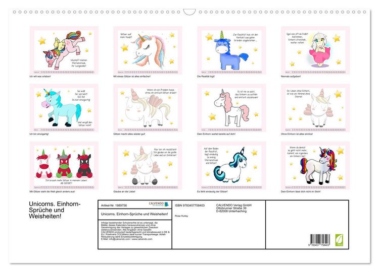 Produktbild: Unicorns. Einhorn-Spr&uuml;che und Weisheiten! (Wandkalender 2026 DIN A2 quer), CALVENDO Monatskalender