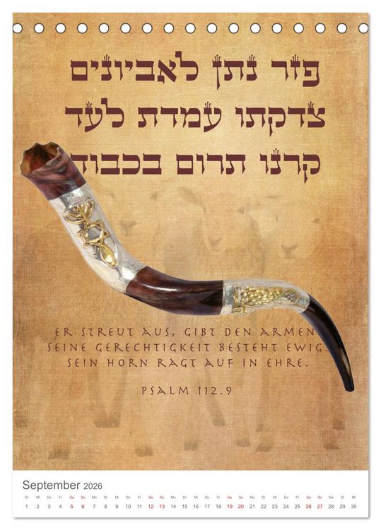 Produktbild: Psalmen Tehilim Hebr&auml;isch - Deutsch (Tischkalender 2026 DIN A5 hoch), CALVENDO Monatskalender