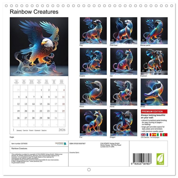 Produktbild: Rainbow Creatures (Wall Calendar 2026 12 &times; 12 Inch) CALVENDO 12 Month Wall Calendar