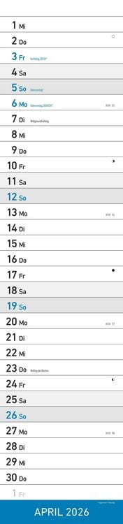 Produktbild: Streifenplaner XL BLAU 2026 - Streifenkalender 15x64 cm - Wandplaner - Küchenkalender - schmales Design - eine Spalte - Langplaner