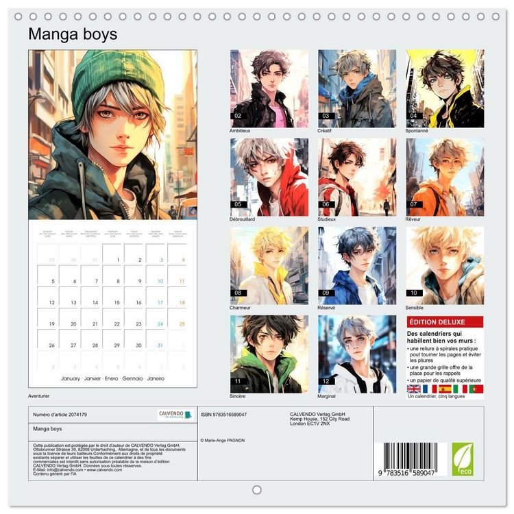 Produktbild: Manga boys (Calendrier mural carr&eacute; 2026 30x30 cm) Calendrier double avec une page pour vos prises de notes