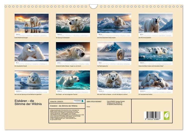 Produktbild: Eisb&auml;ren - die Stimme der Wildnis (Wandkalender 2026 DIN A3 quer), CALVENDO Monatskalender