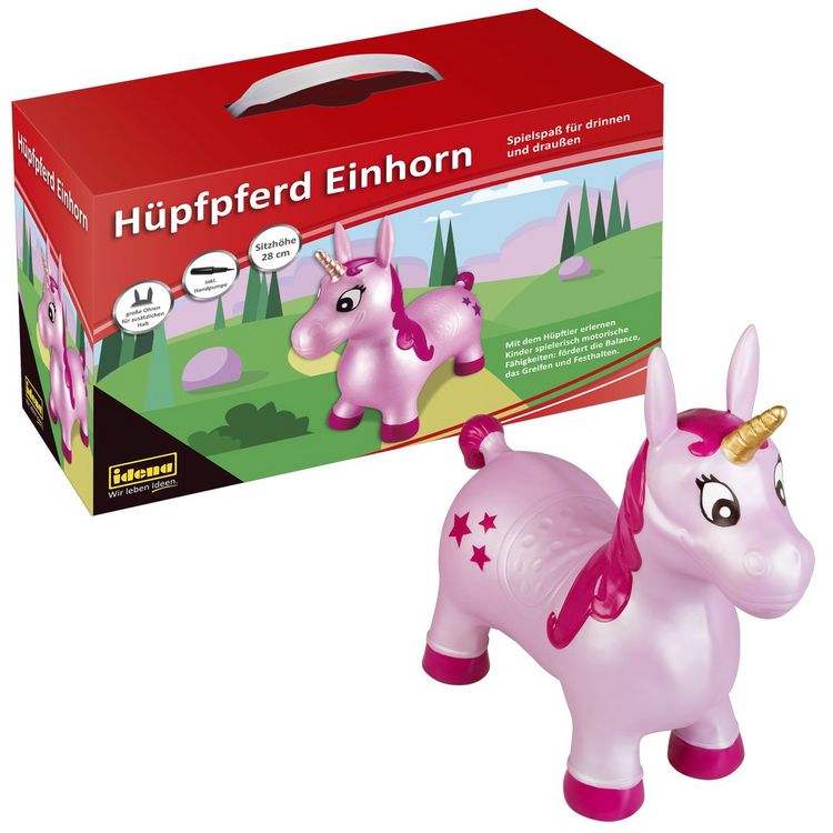 Produktbild: Idena H&uuml;pfpferd Einhorn mit Sternen pink 59x23x53cm