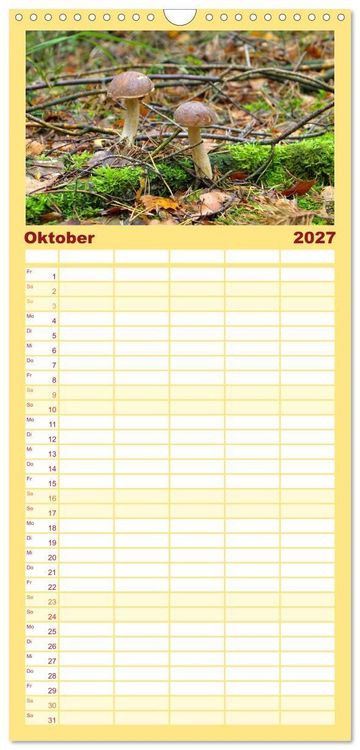 Produktbild: Familienplaner 2027 - Heimische Pilze mit 5 Spalten (Wandkalender, 21 x 45 cm) CALVENDO