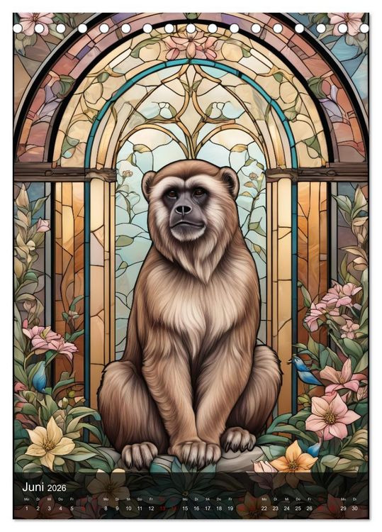 Produktbild: Wildtiere und Glaskunst im Tiffany Stil (Tischkalender 2026 DIN A5 hoch), CALVENDO Monatskalender
