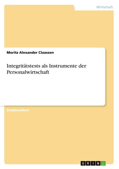 Produktbild: Integrit&auml;tstests als Instrumente der Personalwirtschaft
