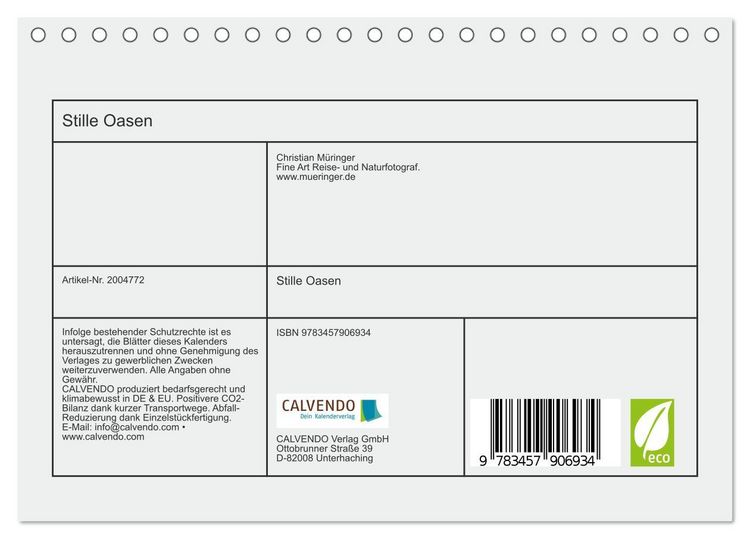 Produktbild: Stille Oasen (Tischkalender 2026 DIN A5 quer), CALVENDO Monatskalender