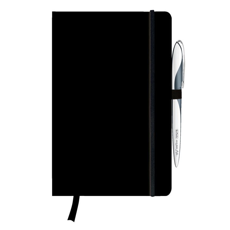 Produktbild: Herlitz Notizbuch Classic A5 96 Blatt blanko schwarz mit Leseband und Falttasche my.book