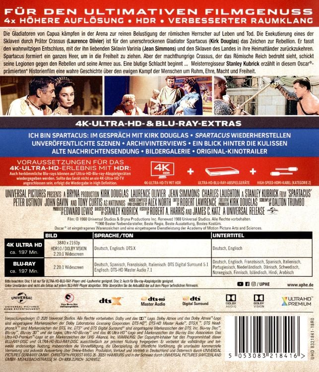 Produktbild: Spartacus (4K Ultra HD) (+ Blu-ray 2D)