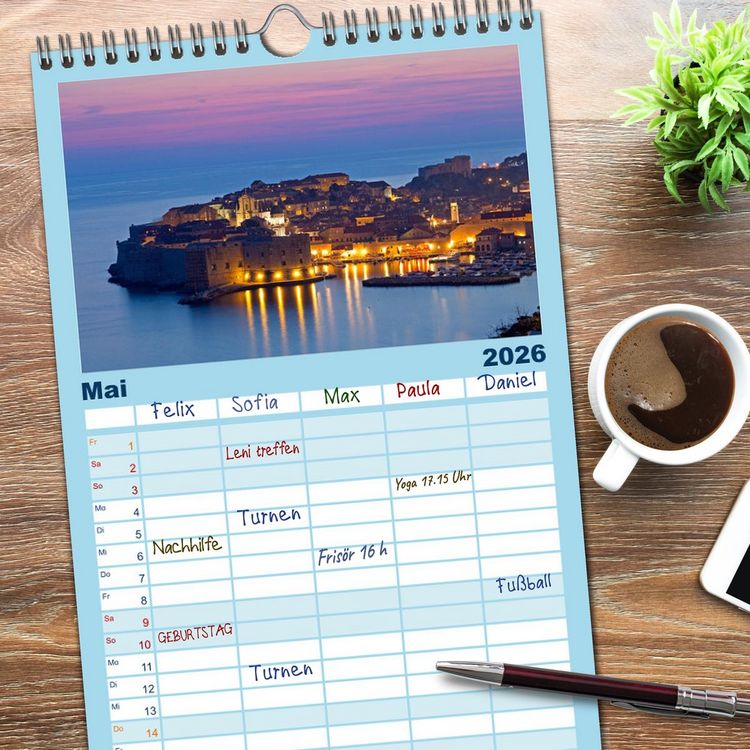 Produktbild: Familienplaner 2026 - Weltkulturerbe Dubrovnik mit 5 Spalten (Wandkalender, 21 x 45 cm) CALVENDO