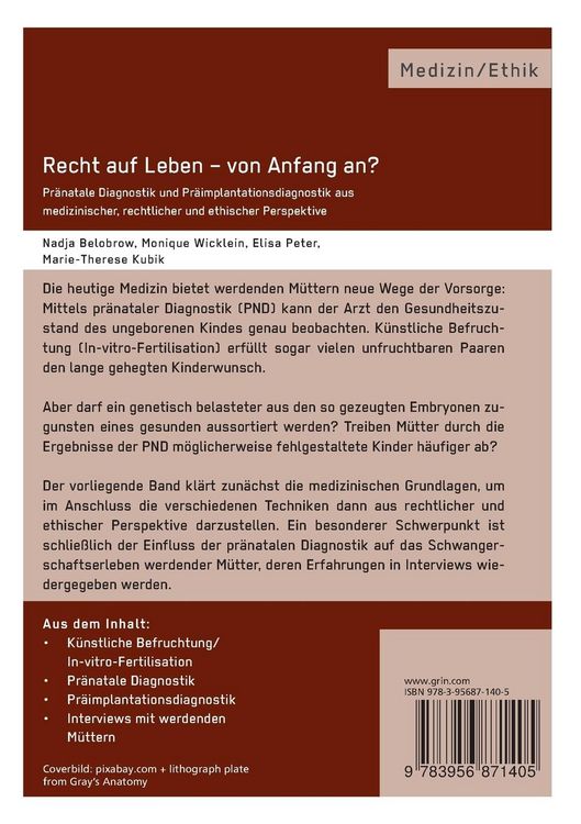 Produktbild: Recht auf Leben &ndash; von Anfang an? Pr&auml;natale Diagnostik und Pr&auml;implantationsdiagnostik aus medizinischer, rechtlicher und ethischer Perspektive