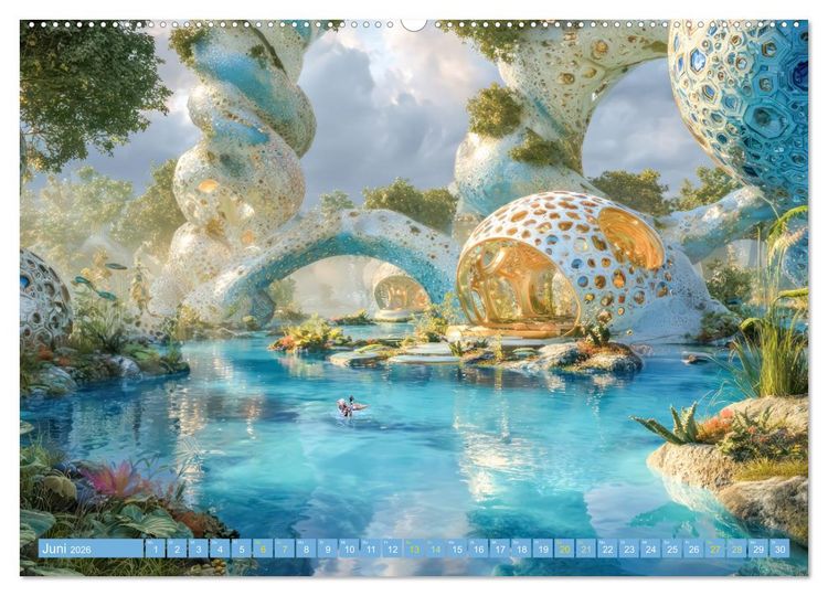 Produktbild: Fantasiekreaturen am Wasser - Biomorphe Landschaften (Wandkalender 2026 DIN A2 quer), CALVENDO Monatskalender