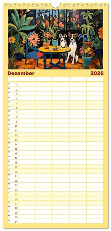 Produktbild: Familienplaner 2026 - Hunde Kunstwerke - Hunde im Stil des Fauvismus k&uuml;nstlerisch gestaltet mit 5 Spalten (Wandkalender, 21 x 45 cm) CALVENDO