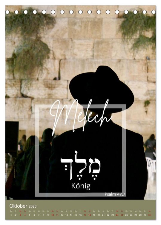 Produktbild: Israel und hebr&auml;ische Namen Gottes (Tischkalender 2026 DIN A5 hoch), CALVENDO Monatskalender