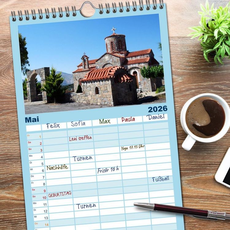 Produktbild: Familienplaner 2026 - Griechenland - Insel Kreta mit 5 Spalten (Wandkalender, 21 x 45 cm) CALVENDO