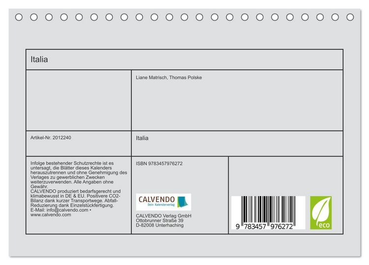 Produktbild: Italia (Tischkalender 2026 DIN A5 quer), CALVENDO Monatskalender