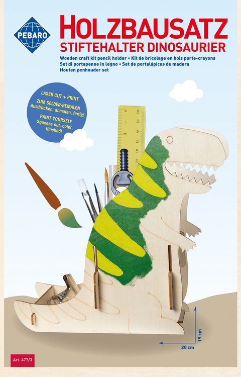 Produktbild: PEBARO 477/3 - Holzbausatz Stiftehalter Dinosaurier, Laser cut Bastelset