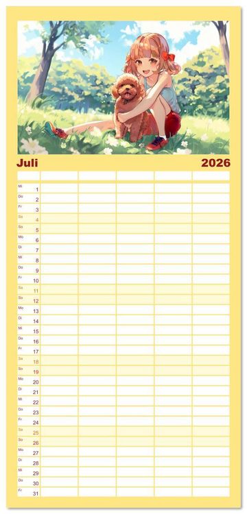 Produktbild: Familienplaner 2026 - Anime-Freunde - Terminplaner mit niedlichen Tierfreundschaften mit 5 Spalten (Wandkalender, 21 x 45 cm) CALVENDO