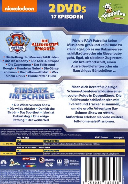 Produktbild: Paw Patrol & Paw Patrol - Einsatz im Schnee [2 DVDs]