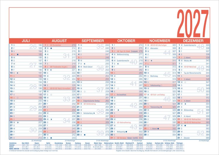 Produktbild: Arbeitstagekalender kaschiert A4 2027