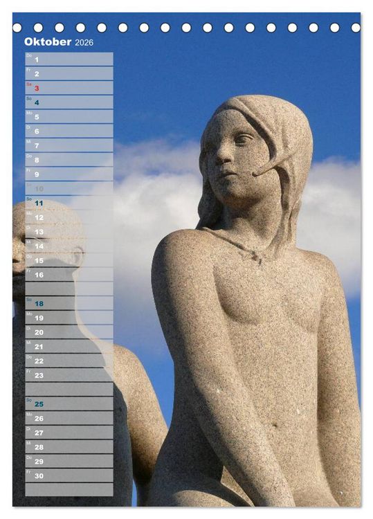 Produktbild: Skulpturen im Vigeland-Park Oslo (Tischkalender 2026 DIN A5 hoch), CALVENDO Monatskalender
