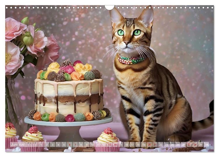 Produktbild: S&uuml;&szlig;e Naschkatzen - Pelzige Leckerm&auml;ulchen zwischen s&uuml;&szlig;en Desserts und Torten (Wandkalender 2026 DIN A3 quer), CALVENDO Monatskalender