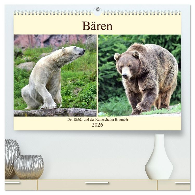 Produktbild: B&auml;ren - Der Eisb&auml;r und der Kamtschatka-Braunb&auml;r (hochwertiger Premium Wandkalender 2026 DIN A2 quer), Kunstdruck in Hochglanz