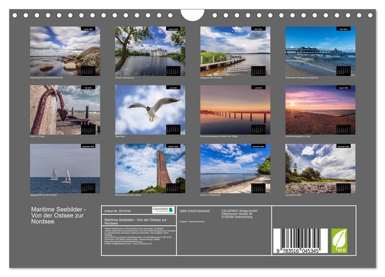 Produktbild: Maritime Seebilder - Von der Ostsee zur Nordsee (Wandkalender 2026 DIN A4 quer), CALVENDO Monatskalender